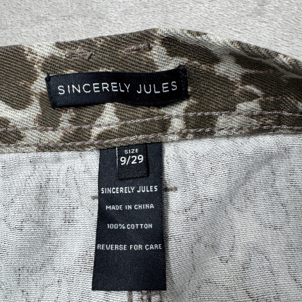 Sincerely Jules Leopard Animal Print Wide Leg Cropped 100% Cotton Jeans Size 29 - Picture 15 of 16